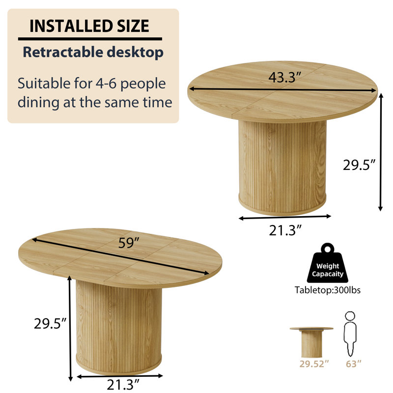 Ebern Designs Round Extendable Dining Room Table For 4 People Kitchen